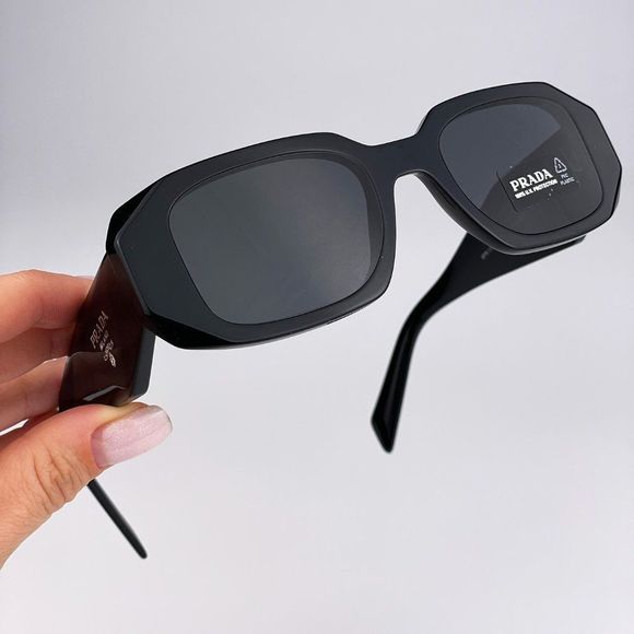 Prada PR17WS 1AB5S0 Sunglasses Black Gray Rectangle Unisex - Picture 13 of 13